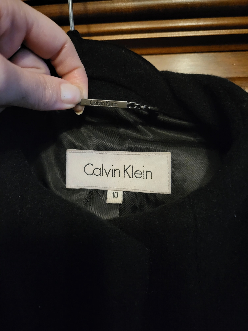 Calvin Klein Black Long Wool Blend Car Coat - Picture 2 of 7